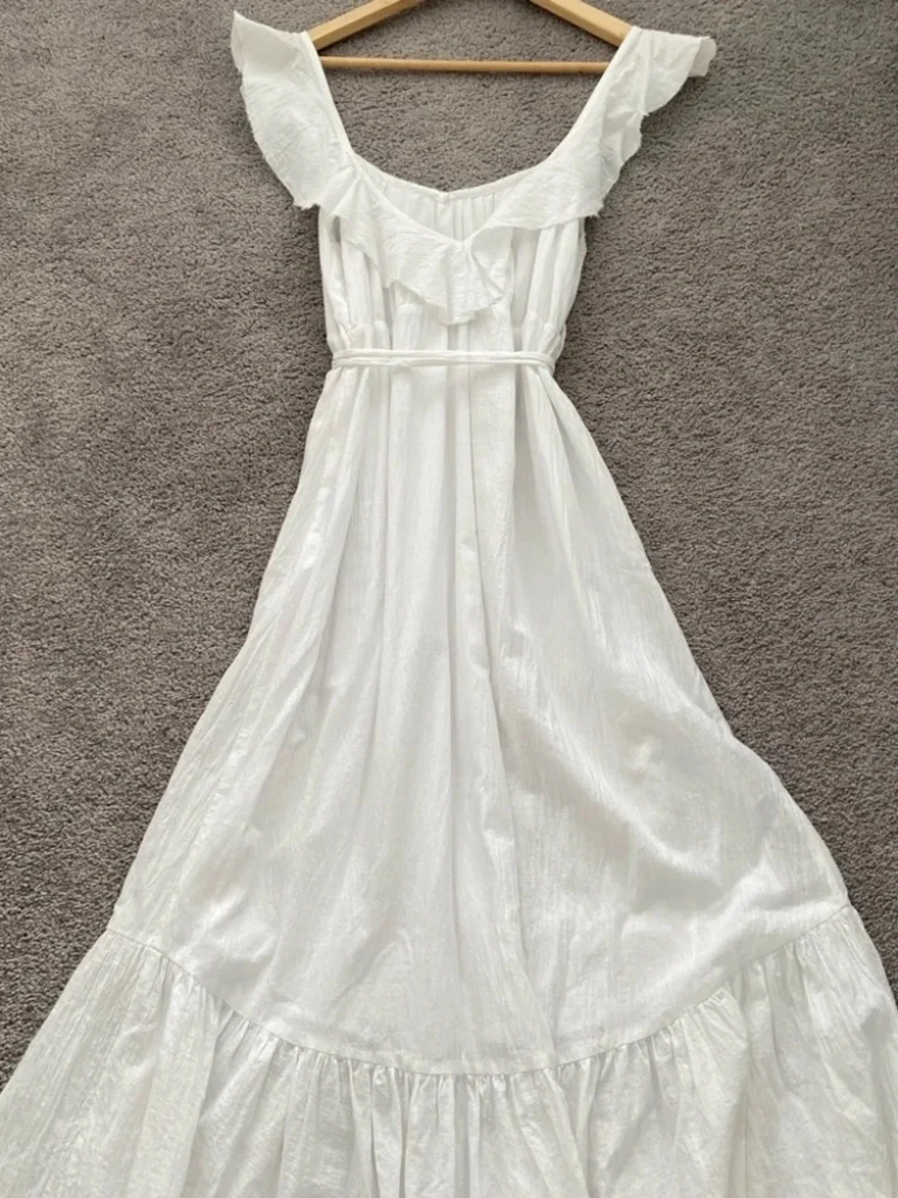 Rue Stiic Clara White Cotton Ruffle High-Low Maxi Dress NWOT Size S